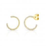 14KT Yellow Gold Diamond Curved Hoop Studs
