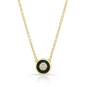 14KT Yellow Gold Circle Black Enamel Diamond Necklace