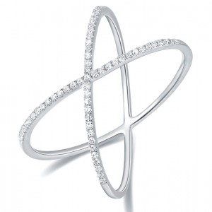 14KT White Gold Diamond Criss-Cross Ring