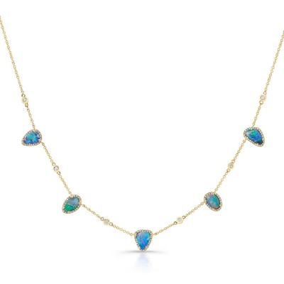 14KT Yellow Gold Organic Opal and Diamond Necklace