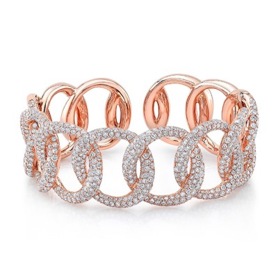 18KT Rose Gold Diamond Pave Link Cuff Bracelet