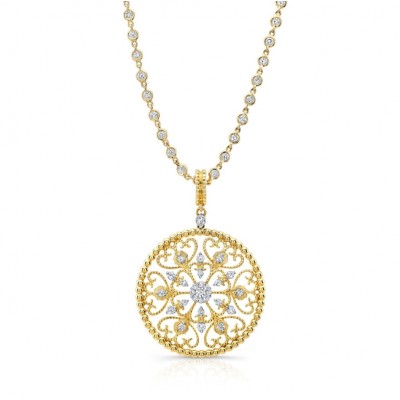18KT Yellow Gold Diamond Medallion Necklace
