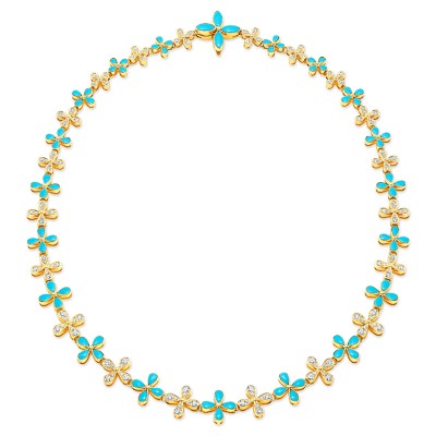 18KT Yellow Gold Diamond and Turquoise Wallflower Necklace