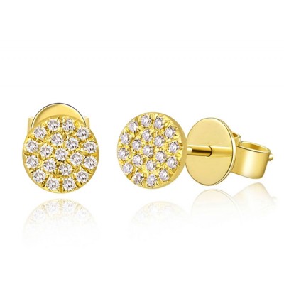 14KT Yellow Gold Small Diamond Disc Stud Earrings