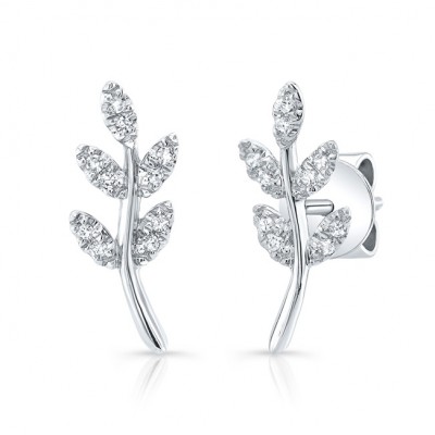 14KT White Gold Diamond Ivy Vine Stud Earrings