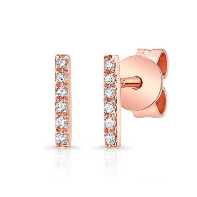 14KT Rose Gold Diamond Pavé Bar Stud Earrings