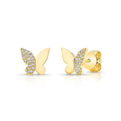 14KT Yellow Gold Diamond Butterfly Stud Earrings