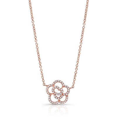 14KT Rose Gold Diamond Camellia Flower Necklace