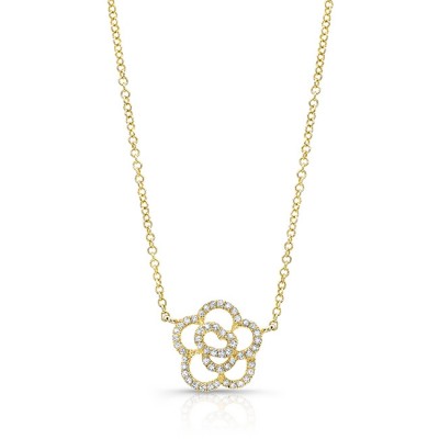 14KT Yellow Gold Gold Diamond Camellia Flower Necklace