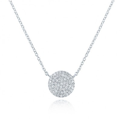 14KT White Gold Large Diamond Disc Necklace 