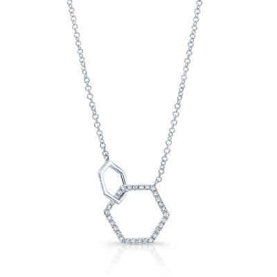 14KT White Gold Diamond Interlocking Hexagon Necklace