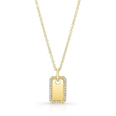 14KT Yellow Diamond Engravable Dog Tag Necklace