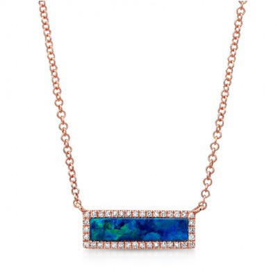 14KT Rose Gold Opal Diamond Bar Necklace