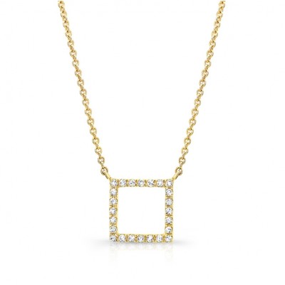 14KT Yellow Gold Diamond Open Square Necklace