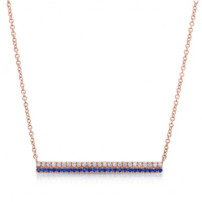 14KT Rose Gold Two Row Diamond and Sapphire Bar Necklace