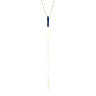 14KT Yellow Gold Opal Diamond Bar Y-Necklace