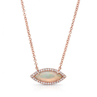 14KT Rose Gold Marquise Opal Diamond Necklace