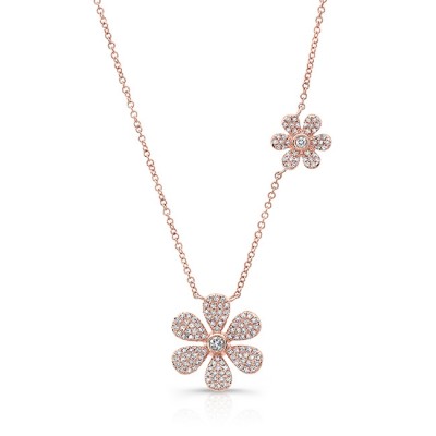 14KT Rose Gold Diamond Daisies Necklace 