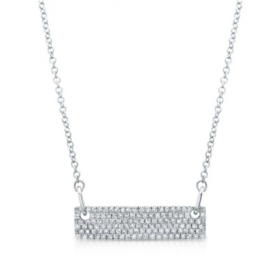 14KT White Gold Wide Diamond Bar Necklace