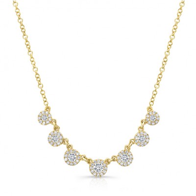 14KT Yellow Gold Tiny Circles Halo Diamond Necklace