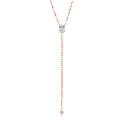 14KT Rose Gold Baguette and Round Bezel Diamond Y-Necklace