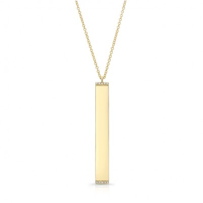 14KT Yellow Gold Diamond Long Bar Drop Necklace