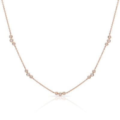 14KT Rose Gold Three Bezel Diamond Necklace
