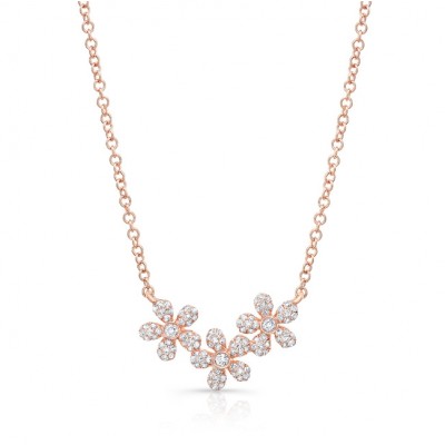 14KT Rose Gold Diamond Daisies Necklace