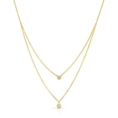14KT Yellow Gold Diamond Bezel Double Layer Necklace