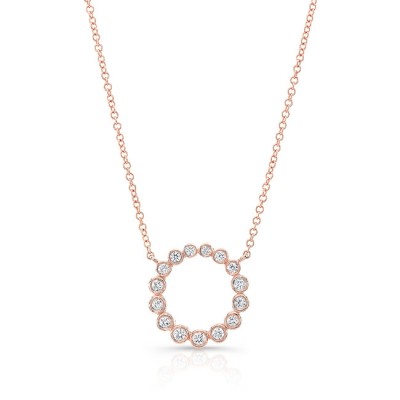 14KT Rose Gold Diamond Bezel Circle Necklace