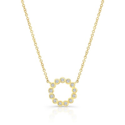 14KT Yellow Gold Small Diamond Bezel Circle Necklace