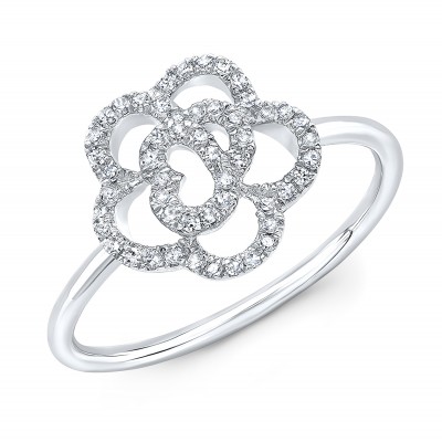 14KT White Gold Diamond Camellia Flower Ring
