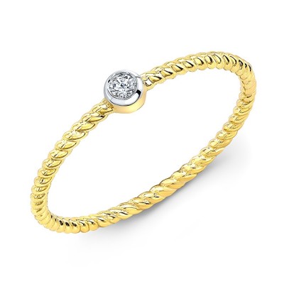 14KT Yellow Gold Diamond Bezel Solitaire Rope Stacking Ring